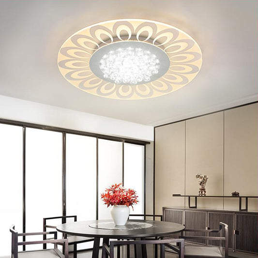 16.5"/20.5"/24.5" W LED Round Flush Light Fixture Modern Style White Crystal Flush Mount Lighting in Warm/White/Natural Light Clearhalo 'Ceiling Lights' 'Close To Ceiling Lights' 'Close to ceiling' 'Flush mount' Lighting' 261452