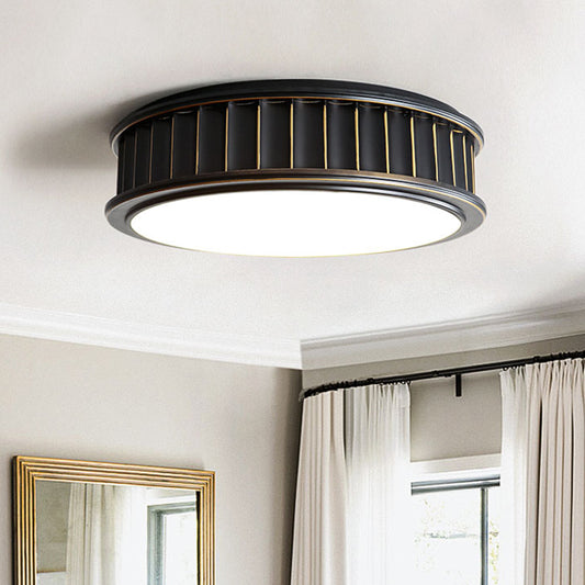 Black Ribbed Round Flush Lamp Minimalist Iron Surface Mounted LED Ceiling Light, Warm Light Clearhalo 'Ceiling Lights' 'Close To Ceiling Lights' 'Close to ceiling' 'Flush mount' Lighting' 261468