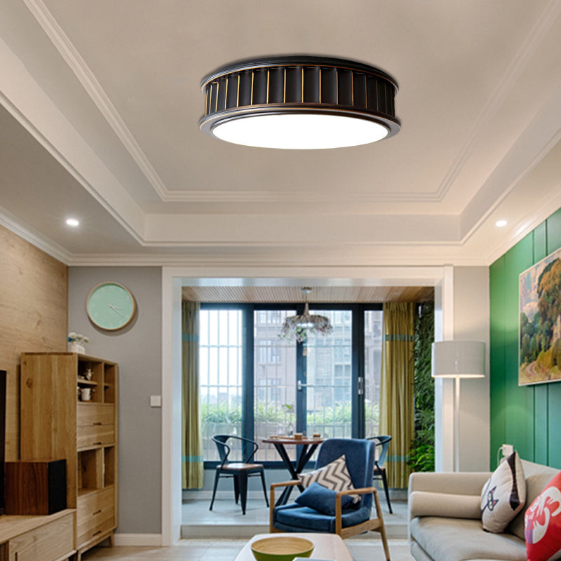 Black Ribbed Round Flush Lamp Minimalist Iron Surface Mounted LED Ceiling Light, Warm Light Clearhalo 'Ceiling Lights' 'Close To Ceiling Lights' 'Close to ceiling' 'Flush mount' Lighting' 261469