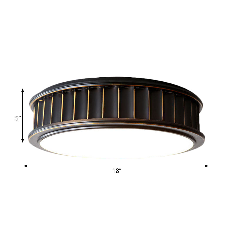 Black Ribbed Round Flush Lamp Minimalist Iron Surface Mounted LED Ceiling Light, Warm Light Clearhalo 'Ceiling Lights' 'Close To Ceiling Lights' 'Close to ceiling' 'Flush mount' Lighting' 261471