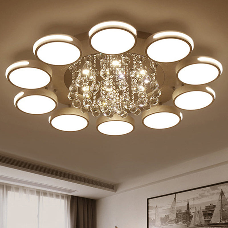 LED Flush Ceiling Light Contemporary White Round Crystal Flush Mount Lighting, Warm/White/3 Color Light White Clearhalo 'Ceiling Lights' 'Close To Ceiling Lights' 'Close to ceiling' 'Flush mount' Lighting' 261480