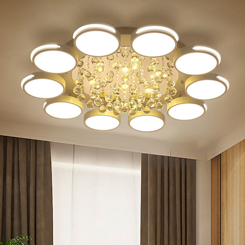 LED Flush Ceiling Light Contemporary White Round Crystal Flush Mount Lighting, Warm/White/3 Color Light Clearhalo 'Ceiling Lights' 'Close To Ceiling Lights' 'Close to ceiling' 'Flush mount' Lighting' 261481