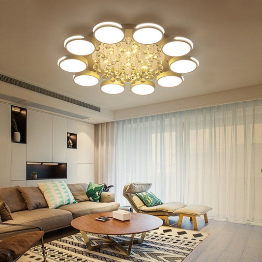 LED Flush Ceiling Light Contemporary White Round Crystal Flush Mount Lighting, Warm/White/3 Color Light Clearhalo 'Ceiling Lights' 'Close To Ceiling Lights' 'Close to ceiling' 'Flush mount' Lighting' 261482