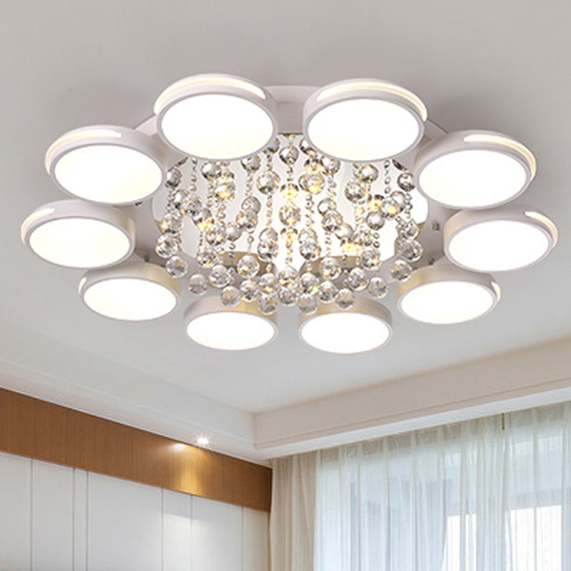 LED Flush Ceiling Light Contemporary White Round Crystal Flush Mount Lighting, Warm/White/3 Color Light White Clearhalo 'Ceiling Lights' 'Close To Ceiling Lights' 'Close to ceiling' 'Flush mount' Lighting' 261483