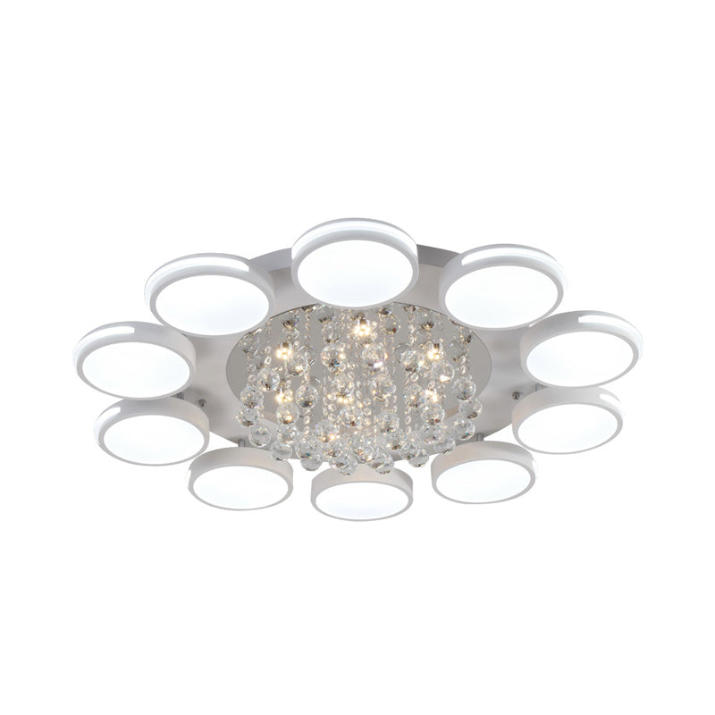 LED Flush Ceiling Light Contemporary White Round Crystal Flush Mount Lighting, Warm/White/3 Color Light Clearhalo 'Ceiling Lights' 'Close To Ceiling Lights' 'Close to ceiling' 'Flush mount' Lighting' 261484