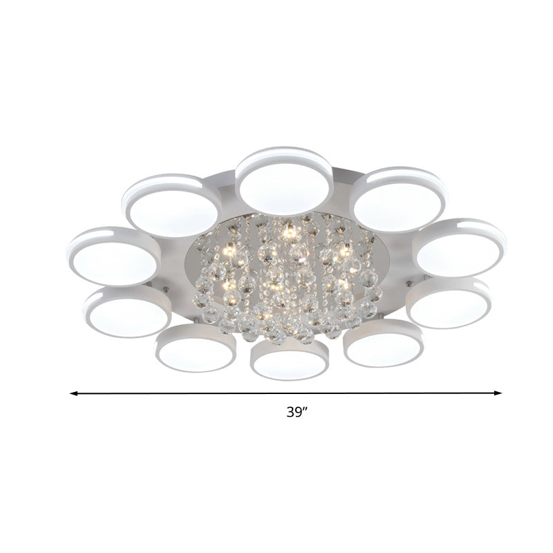 LED Flush Ceiling Light Contemporary White Round Crystal Flush Mount Lighting, Warm/White/3 Color Light Clearhalo 'Ceiling Lights' 'Close To Ceiling Lights' 'Close to ceiling' 'Flush mount' Lighting' 261485