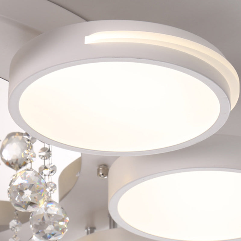 LED Flush Ceiling Light Contemporary White Round Crystal Flush Mount Lighting, Warm/White/3 Color Light Clearhalo 'Ceiling Lights' 'Close To Ceiling Lights' 'Close to ceiling' 'Flush mount' Lighting' 261486