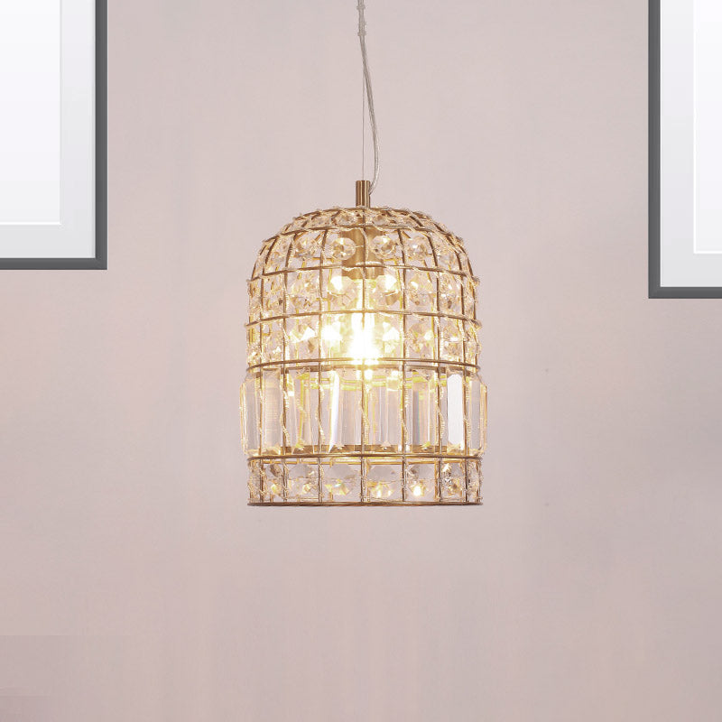 9"/14"/18" W Dome Crystal Ceiling Pendant Traditional 1 Bulb Brass Drop Lamp with Metallic Frame Clearhalo 'Ceiling Lights' 'Modern Pendants' 'Modern' 'Pendant Lights' 'Pendants' Lighting' 261515