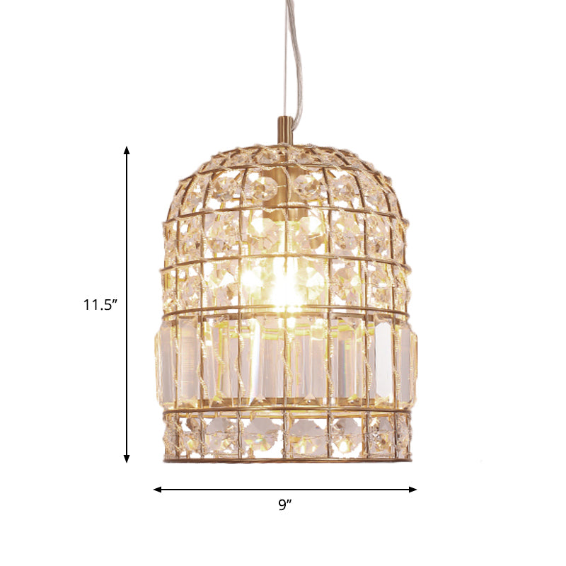 9"/14"/18" W Dome Crystal Ceiling Pendant Traditional 1 Bulb Brass Drop Lamp with Metallic Frame Clearhalo 'Ceiling Lights' 'Modern Pendants' 'Modern' 'Pendant Lights' 'Pendants' Lighting' 261518