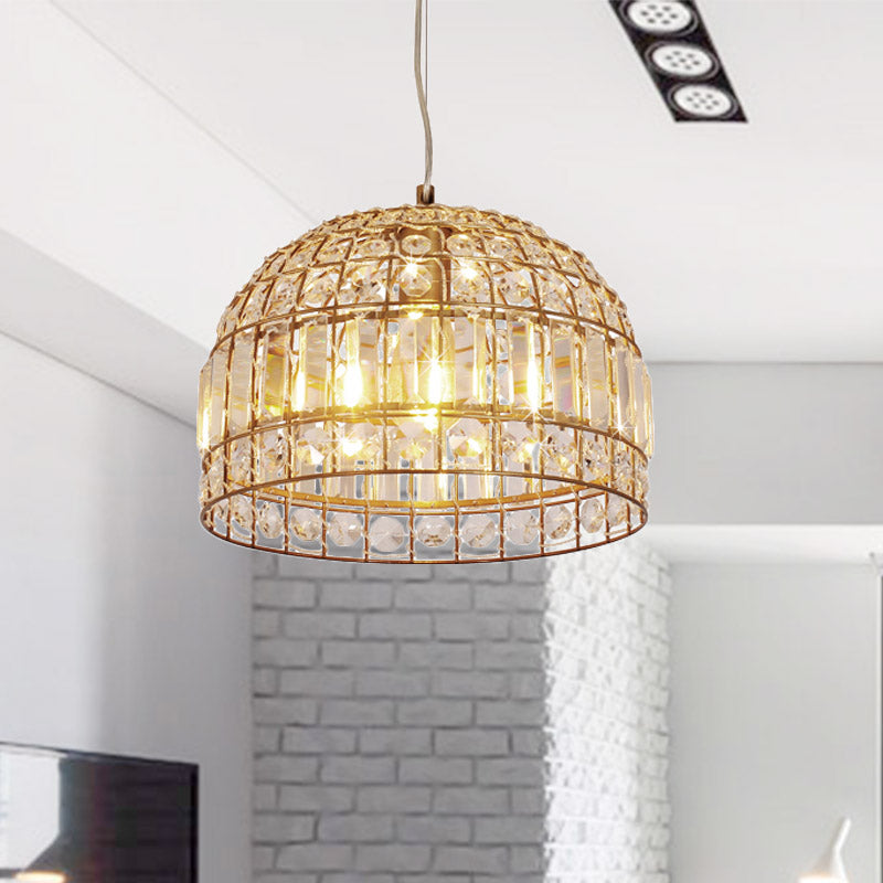 9"/14"/18" W Dome Crystal Ceiling Pendant Traditional 1 Bulb Brass Drop Lamp with Metallic Frame Brass Clearhalo 'Ceiling Lights' 'Modern Pendants' 'Modern' 'Pendant Lights' 'Pendants' Lighting' 261519