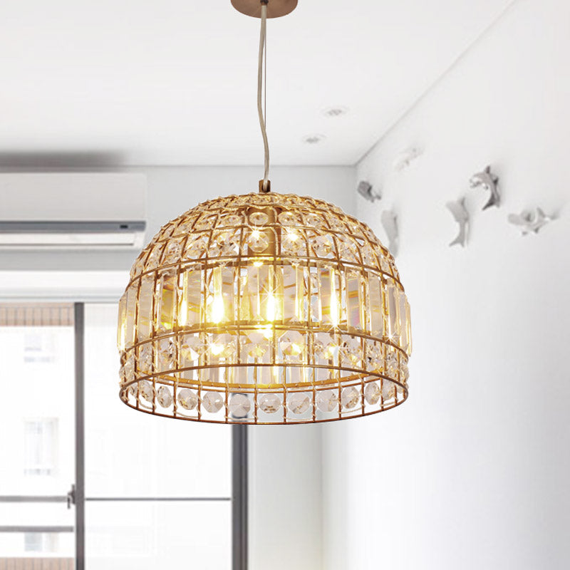 9"/14"/18" W Dome Crystal Ceiling Pendant Traditional 1 Bulb Brass Drop Lamp with Metallic Frame Clearhalo 'Ceiling Lights' 'Modern Pendants' 'Modern' 'Pendant Lights' 'Pendants' Lighting' 261520