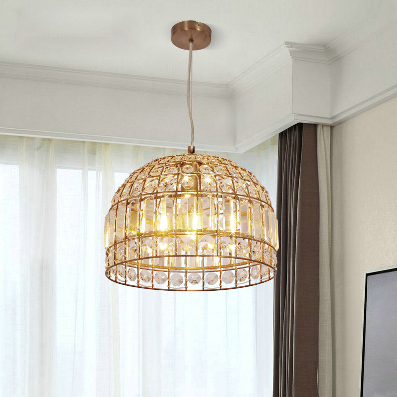 9"/14"/18" W Dome Crystal Ceiling Pendant Traditional 1 Bulb Brass Drop Lamp with Metallic Frame Clearhalo 'Ceiling Lights' 'Modern Pendants' 'Modern' 'Pendant Lights' 'Pendants' Lighting' 261521