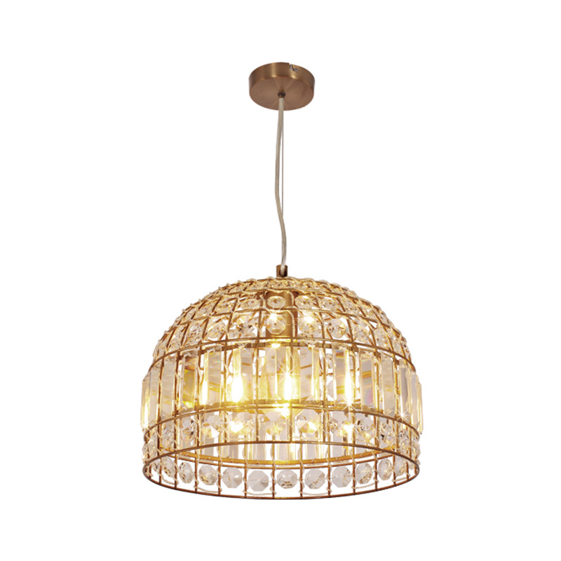 9"/14"/18" W Dome Crystal Ceiling Pendant Traditional 1 Bulb Brass Drop Lamp with Metallic Frame Clearhalo 'Ceiling Lights' 'Modern Pendants' 'Modern' 'Pendant Lights' 'Pendants' Lighting' 261522