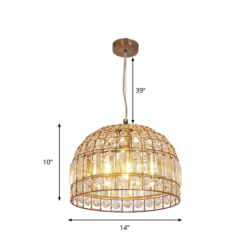 9"/14"/18" W Dome Crystal Ceiling Pendant Traditional 1 Bulb Brass Drop Lamp with Metallic Frame Clearhalo 'Ceiling Lights' 'Modern Pendants' 'Modern' 'Pendant Lights' 'Pendants' Lighting' 261523