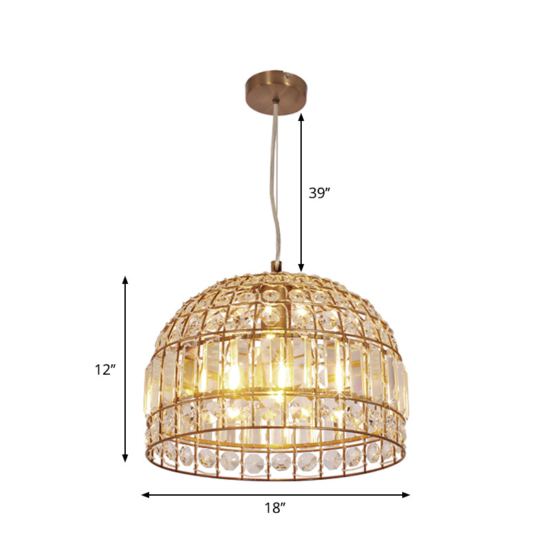 9"/14"/18" W Dome Crystal Ceiling Pendant Traditional 1 Bulb Brass Drop Lamp with Metallic Frame Clearhalo 'Ceiling Lights' 'Modern Pendants' 'Modern' 'Pendant Lights' 'Pendants' Lighting' 261524