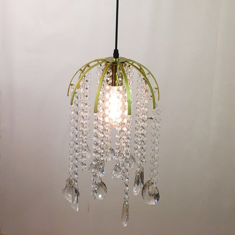 Tropical Crystal Cascading Pendant Light Single Bulb Gold Ceiling Suspension Light Fixture Gold Clearhalo 'Ceiling Lights' 'Modern Pendants' 'Modern' 'Pendant Lights' 'Pendants' Lighting' 261525