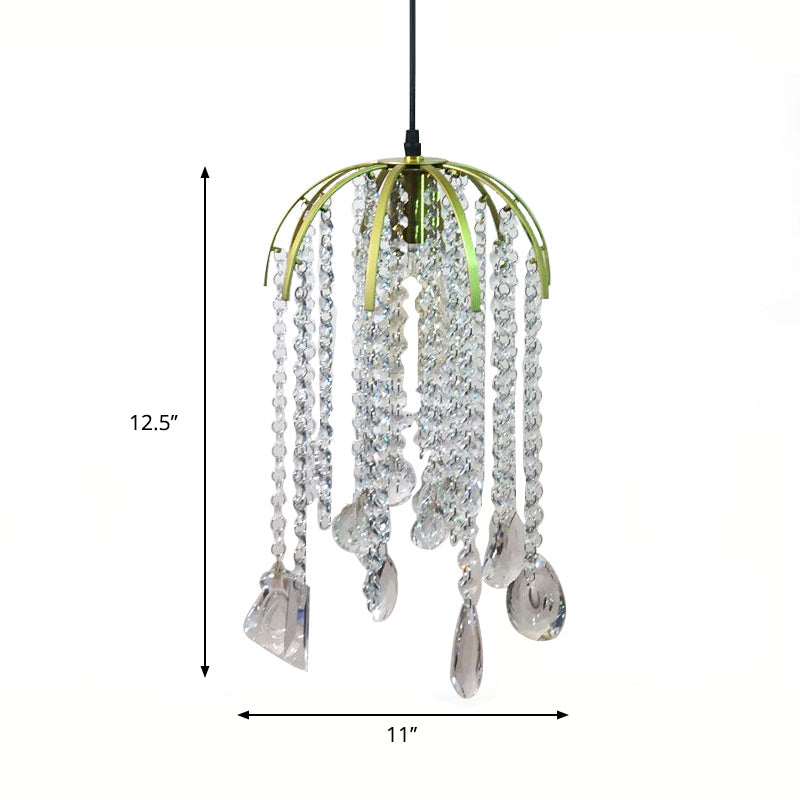 Tropical Crystal Cascading Pendant Light Single Bulb Gold Ceiling Suspension Light Fixture Clearhalo 'Ceiling Lights' 'Modern Pendants' 'Modern' 'Pendant Lights' 'Pendants' Lighting' 261529