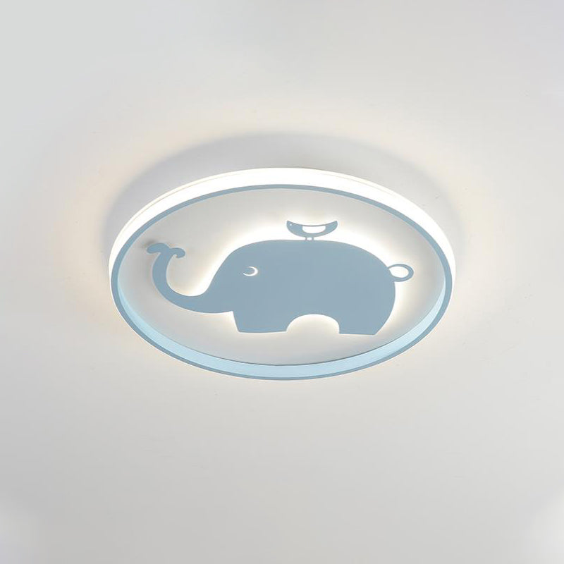 Ring Flush Lamp with Blue/Pink Horse/Elephant Design Metal Led Cartoon Ceiling Light for Children Clearhalo 'Ceiling Lights' 'Close To Ceiling Lights' 'Close to ceiling' 'Flush mount' Lighting' 261611