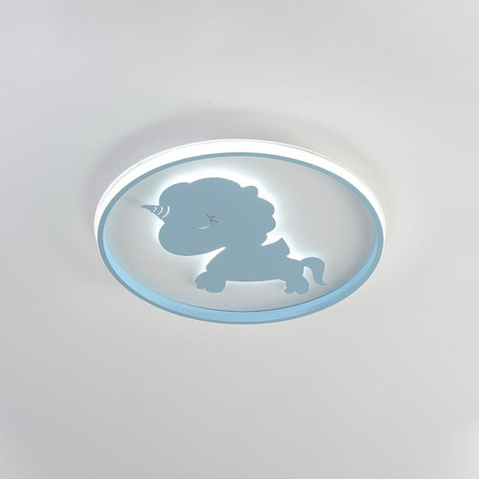 Ring Flush Lamp with Blue/Pink Horse/Elephant Design Metal Led Cartoon Ceiling Light for Children Clearhalo 'Ceiling Lights' 'Close To Ceiling Lights' 'Close to ceiling' 'Flush mount' Lighting' 261615