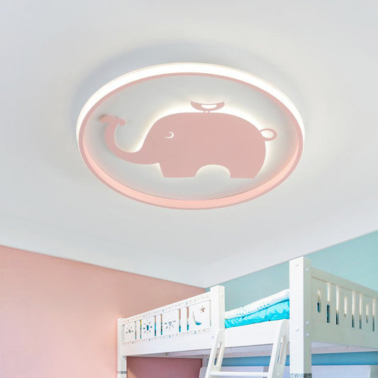 Ring Flush Lamp with Blue/Pink Horse/Elephant Design Metal Led Cartoon Ceiling Light for Children Pink Elephant Clearhalo 'Ceiling Lights' 'Close To Ceiling Lights' 'Close to ceiling' 'Flush mount' Lighting' 261618