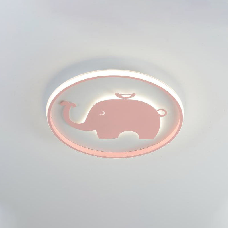 Ring Flush Lamp with Blue/Pink Horse/Elephant Design Metal Led Cartoon Ceiling Light for Children Clearhalo 'Ceiling Lights' 'Close To Ceiling Lights' 'Close to ceiling' 'Flush mount' Lighting' 261619