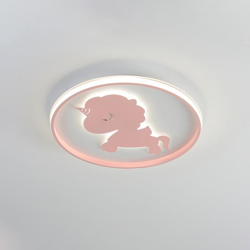 Ring Flush Lamp with Blue/Pink Horse/Elephant Design Metal Led Cartoon Ceiling Light for Children Clearhalo 'Ceiling Lights' 'Close To Ceiling Lights' 'Close to ceiling' 'Flush mount' Lighting' 261622