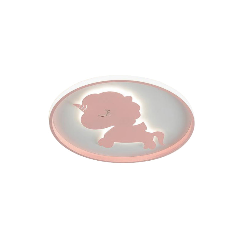 Ring Flush Lamp with Blue/Pink Horse/Elephant Design Metal Led Cartoon Ceiling Light for Children Clearhalo 'Ceiling Lights' 'Close To Ceiling Lights' 'Close to ceiling' 'Flush mount' Lighting' 261623