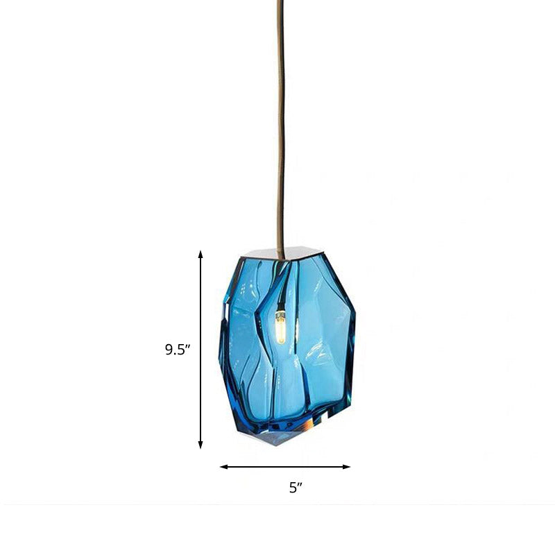 Gem Pendant Light Fixture Contemporary Blue Glass 1 Head Bedroom Hanging Ceiling Light Clearhalo 'Ceiling Lights' 'Glass shade' 'Glass' 'Modern Pendants' 'Modern' 'Pendant Lights' 'Pendants' Lighting' 261626