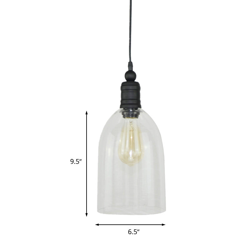 Clear Glass Elongated Dome Hanging Light Fixture Modernism 1 Head Black Pendant Ceiling Light Clearhalo 'Ceiling Lights' 'Glass shade' 'Glass' 'Modern Pendants' 'Modern' 'Pendant Lights' 'Pendants' Lighting' 261629