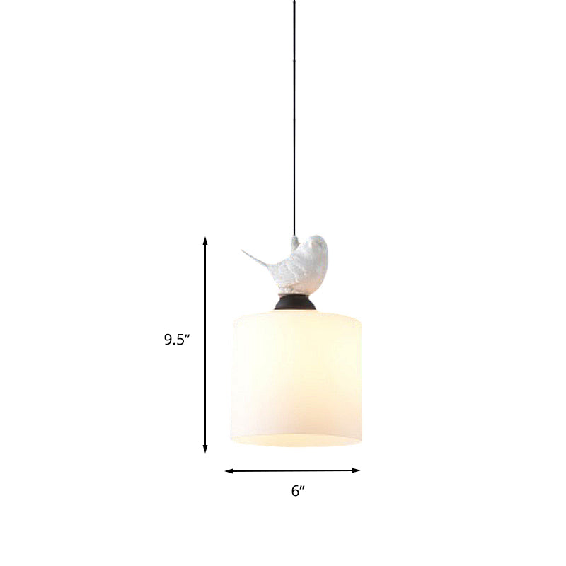 Cylinder Tea Bar Pendant Light Fixture White Glass 1 Light Simple Style Hanging Lamp Kit Clearhalo 'Ceiling Lights' 'Glass shade' 'Glass' 'Modern Pendants' 'Modern' 'Pendant Lights' 'Pendants' Lighting' 261630