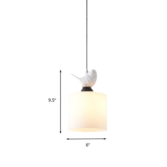 Cylinder Tea Bar Pendant Light Fixture White Glass 1 Light Simple Style Hanging Lamp Kit Clearhalo 'Ceiling Lights' 'Glass shade' 'Glass' 'Modern Pendants' 'Modern' 'Pendant Lights' 'Pendants' Lighting' 261630