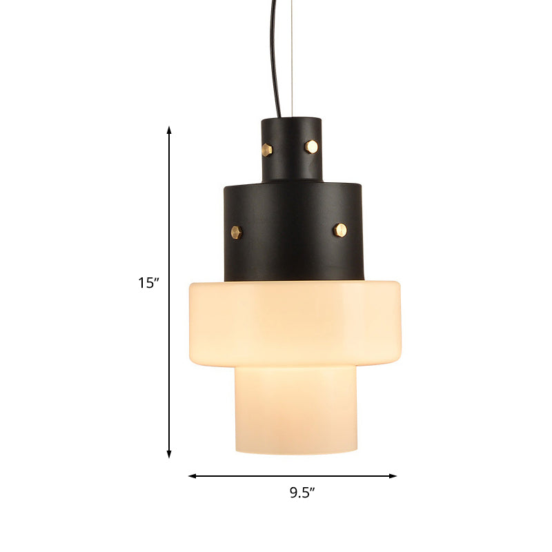 White Glass Cylinder Hanging Ceiling Light Rustic 1 Head Black Pendant Light for Living Room Clearhalo 'Ceiling Lights' 'Glass shade' 'Glass' 'Modern Pendants' 'Modern' 'Pendant Lights' 'Pendants' Lighting' 261641