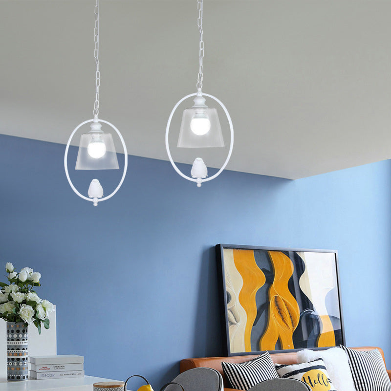 Oval Hanging Lamp Kit Nordic Metal 1 Head White/Black Pendant Ceiling Light with Barrel Clear Glass Shade Clearhalo 'Ceiling Lights' 'Chandeliers' 'Glass shade' 'Glass' 'Modern Pendants' 'Modern' 'Pendant Lights' 'Pendants' Lighting' 261646
