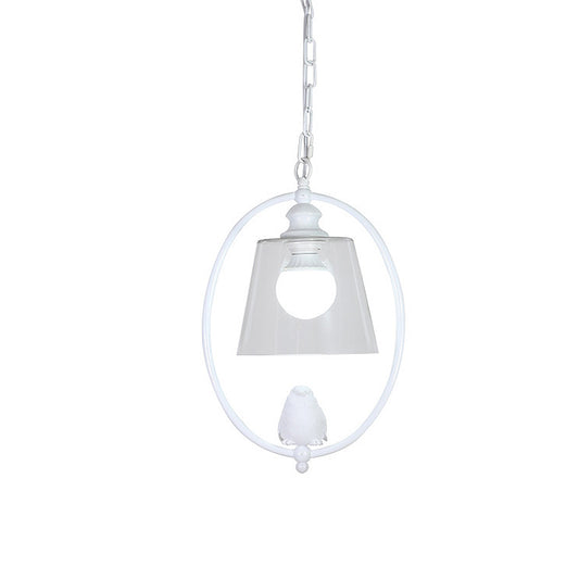 Oval Hanging Lamp Kit Nordic Metal 1 Head White/Black Pendant Ceiling Light with Barrel Clear Glass Shade Clearhalo 'Ceiling Lights' 'Chandeliers' 'Glass shade' 'Glass' 'Modern Pendants' 'Modern' 'Pendant Lights' 'Pendants' Lighting' 261647