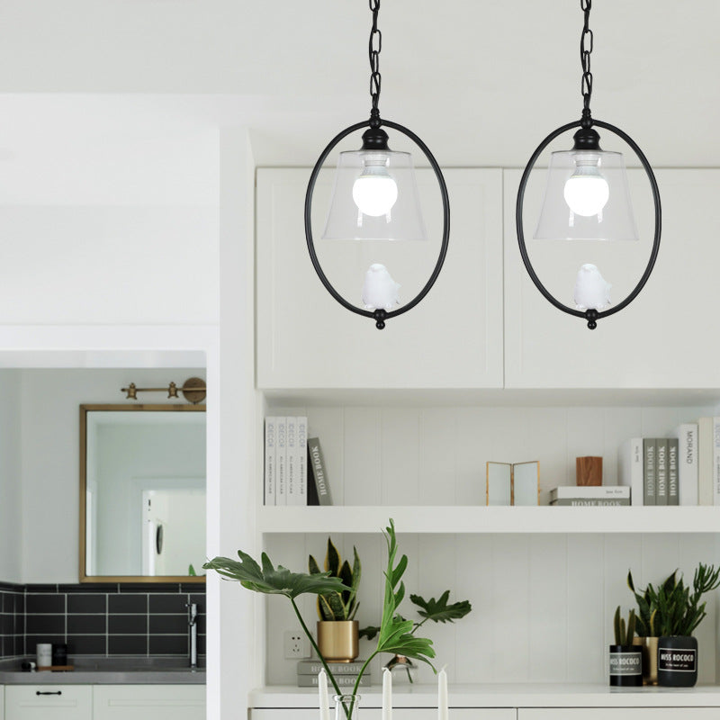 Oval Hanging Lamp Kit Nordic Metal 1 Head White/Black Pendant Ceiling Light with Barrel Clear Glass Shade Black Clearhalo 'Ceiling Lights' 'Chandeliers' 'Glass shade' 'Glass' 'Modern Pendants' 'Modern' 'Pendant Lights' 'Pendants' Lighting' 261650