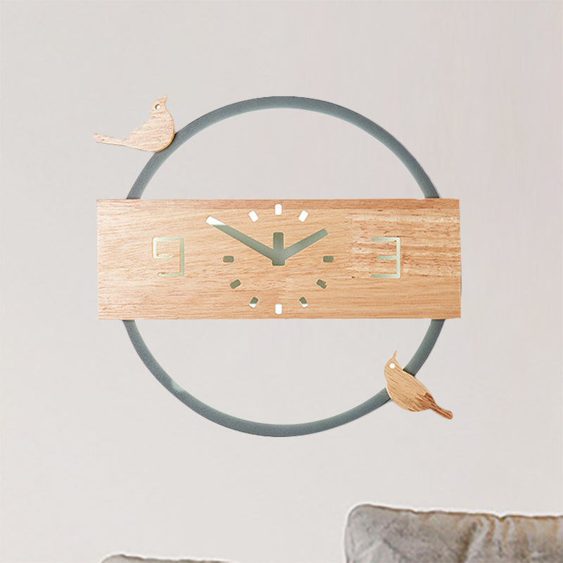 Ring LED Sconce Light with Wooden Clock & Bird Deco Kids Acrylic Wall Lamp for Living Room Grey Clearhalo 'Wall Lamps & Sconces' 'Wall Lights' Lighting' 261661