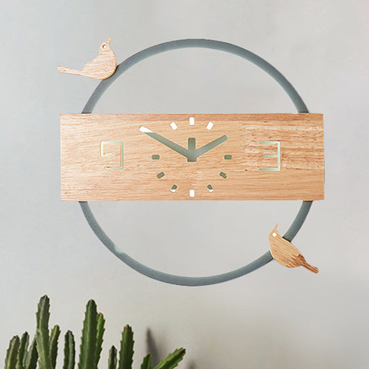 Ring LED Sconce Light with Wooden Clock & Bird Deco Kids Acrylic Wall Lamp for Living Room Clearhalo 'Wall Lamps & Sconces' 'Wall Lights' Lighting' 261662