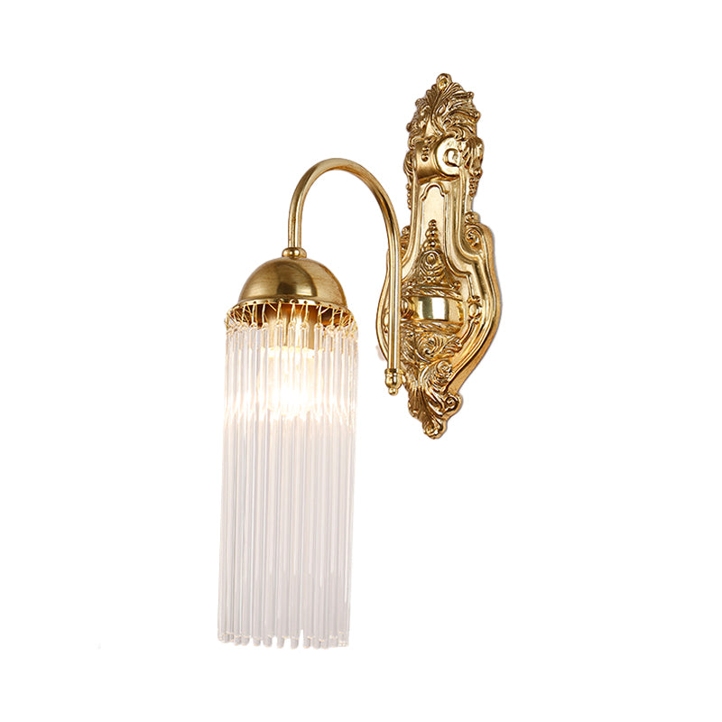 Tubular Corridor Wall Lighting Clear Crystal 1/2-Bulb Modern Style Sconce Lamp with Metal Gooseneck Arm in Gold Clearhalo 'Modern wall lights' 'Modern' 'Wall Lamps & Sconces' 'Wall Lights' Lighting' 261671