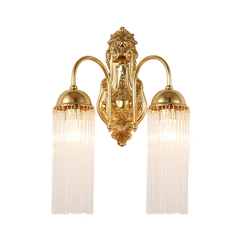 Tubular Corridor Wall Lighting Clear Crystal 1/2-Bulb Modern Style Sconce Lamp with Metal Gooseneck Arm in Gold Clearhalo 'Modern wall lights' 'Modern' 'Wall Lamps & Sconces' 'Wall Lights' Lighting' 261675