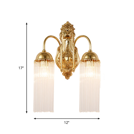 Tubular Corridor Wall Lighting Clear Crystal 1/2-Bulb Modern Style Sconce Lamp with Metal Gooseneck Arm in Gold Clearhalo 'Modern wall lights' 'Modern' 'Wall Lamps & Sconces' 'Wall Lights' Lighting' 261676