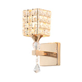 Cubic Shade Wall Sconce Modern Stylish Clear Crystal and Metal 1 Light Bedroom Wall Sconce Fixture in Silver/Gold Clearhalo 'Modern wall lights' 'Modern' 'Wall Lamps & Sconces' 'Wall Lights' Lighting' 261686