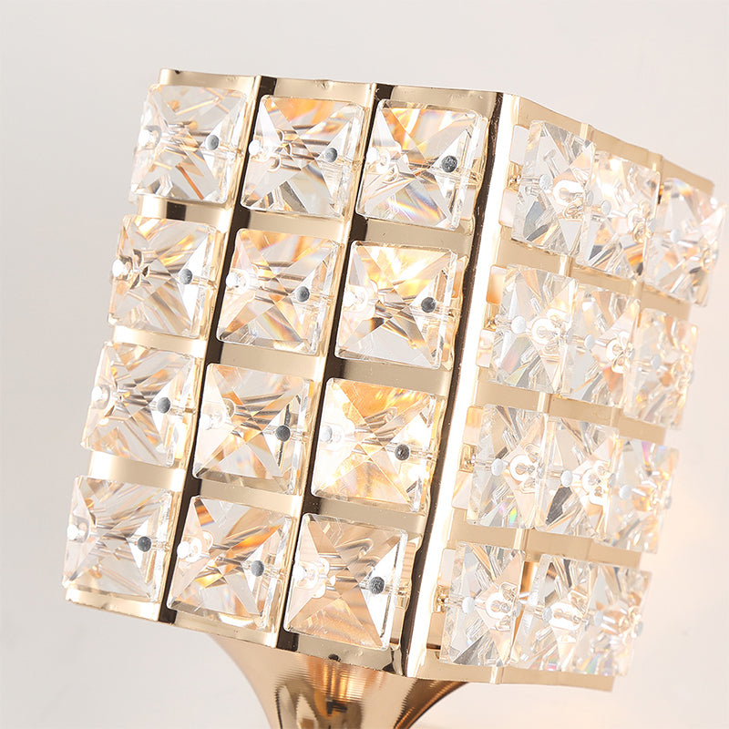 Cubic Shade Wall Sconce Modern Stylish Clear Crystal and Metal 1 Light Bedroom Wall Sconce Fixture in Silver/Gold Clearhalo 'Modern wall lights' 'Modern' 'Wall Lamps & Sconces' 'Wall Lights' Lighting' 261688