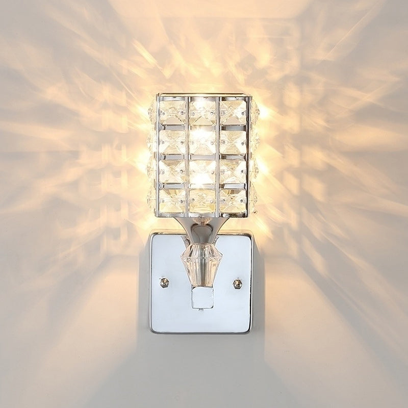 Cubic Shade Wall Sconce Modern Stylish Clear Crystal and Metal 1 Light Bedroom Wall Sconce Fixture in Silver/Gold Clearhalo 'Modern wall lights' 'Modern' 'Wall Lamps & Sconces' 'Wall Lights' Lighting' 261690