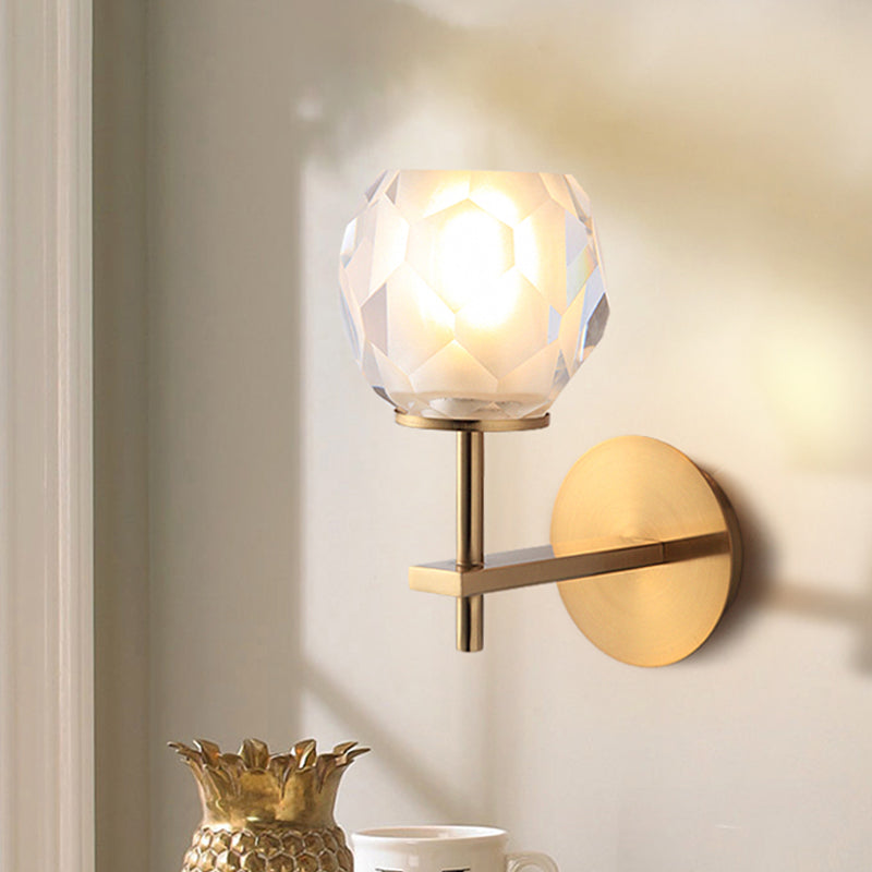 Faceted Globe Shade Wall Lamp Modern Stylish Clear Glass 1 Light Golden Wall Mounted Light for Hallway Gold Clearhalo 'Modern wall lights' 'Modern' 'Wall Lamps & Sconces' 'Wall Lights' Lighting' 261693