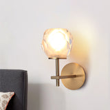 Faceted Globe Shade Wall Lamp Modern Stylish Clear Glass 1 Light Golden Wall Mounted Light for Hallway Clearhalo 'Modern wall lights' 'Modern' 'Wall Lamps & Sconces' 'Wall Lights' Lighting' 261694