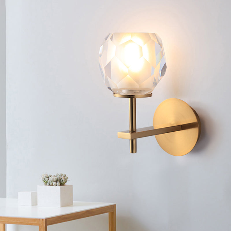 Faceted Globe Shade Wall Lamp Modern Stylish Clear Glass 1 Light Golden Wall Mounted Light for Hallway Clearhalo 'Modern wall lights' 'Modern' 'Wall Lamps & Sconces' 'Wall Lights' Lighting' 261695