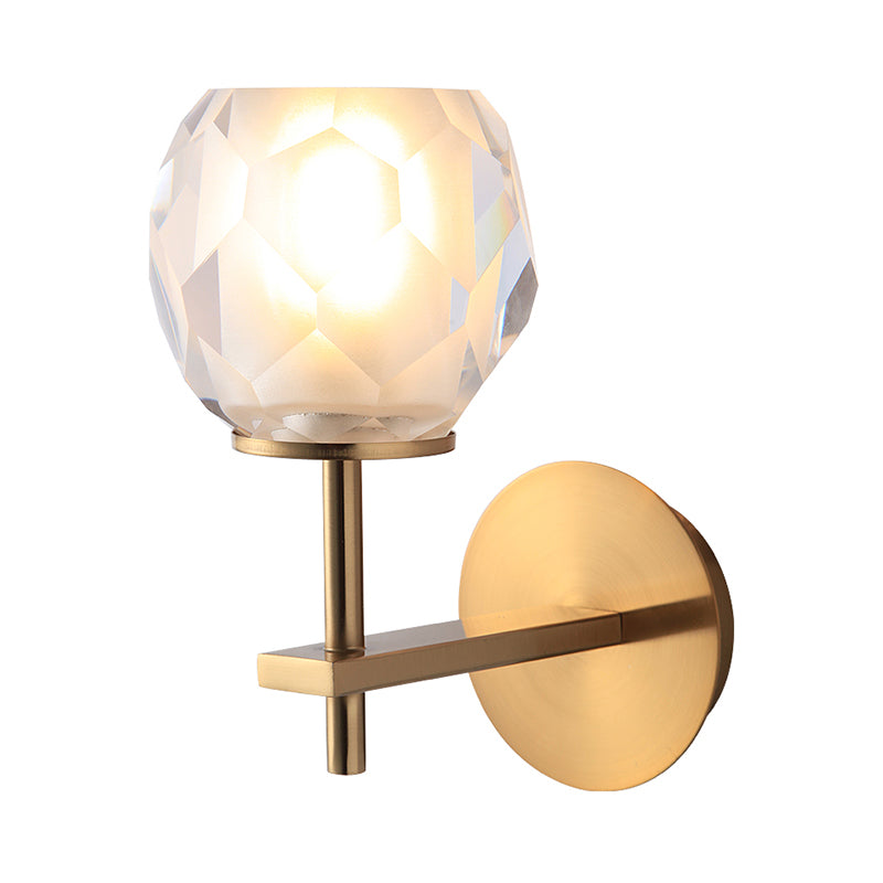 Faceted Globe Shade Wall Lamp Modern Stylish Clear Glass 1 Light Golden Wall Mounted Light for Hallway Clearhalo 'Modern wall lights' 'Modern' 'Wall Lamps & Sconces' 'Wall Lights' Lighting' 261696