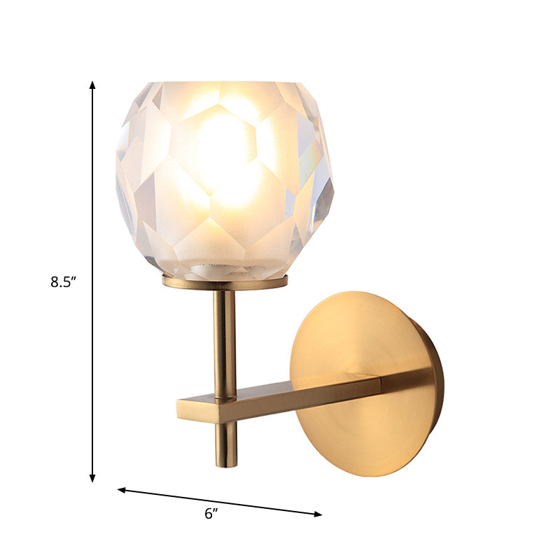 Faceted Globe Shade Wall Lamp Modern Stylish Clear Glass 1 Light Golden Wall Mounted Light for Hallway Clearhalo 'Modern wall lights' 'Modern' 'Wall Lamps & Sconces' 'Wall Lights' Lighting' 261697