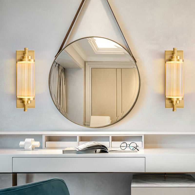 1 Light Crystal LED Vanity Sconce Modern Metal Gold Wall Mounted Mirror Front for Bath Clearhalo 'Vanity Lights' 'Wall Lights' Lighting' 2617088