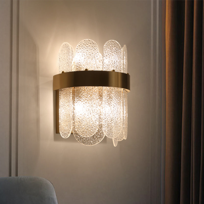 4 Heads Bedroom Wall Lamp Modern Style Golden Wall Lighting Sconce with Oval-Shape Clear Hammered Glass Clearhalo 'Modern wall lights' 'Modern' 'Wall Lamps & Sconces' 'Wall Lights' Lighting' 261711